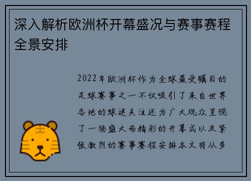 深入解析欧洲杯开幕盛况与赛事赛程全景安排 深入解析欧洲杯开幕盛况与赛事赛程全景安排